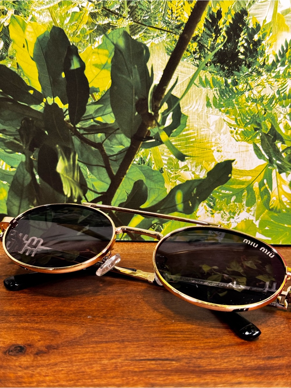 Miu Miu Gold Frame Black Lens Round Sunglasses for Men